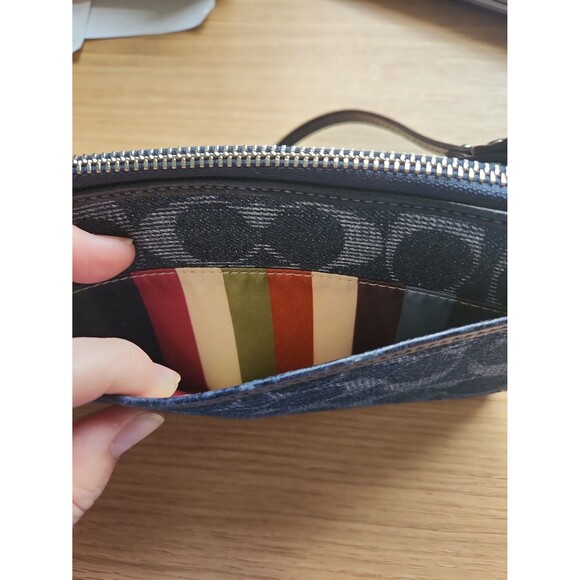 Coach Y2K Blue Denim Zippy Clutch Wallet w/ Legacy Stripes on Interior - Picture 4 of 6